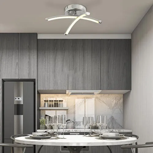 Apliqa Dosse 2li Krom 15 Watt Plafonyer 3 Renkli Ledli Modern Mutfak Banyo Led Salon Sarkıt Avize