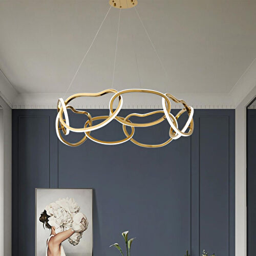 Apliqa Quon 8'li Gold 150 Watt Yuvarlak Modern Sarkıt Salon Led Avize