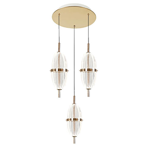 Apliqa Liona 3'lü Yuvarlak 30 Watt Gold Krisatlli Modern Salon Oturma Odası Sarkıt Led Avize