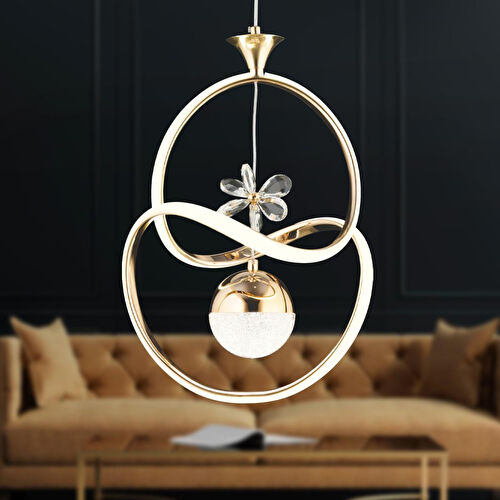 Apliqa Conroy Gold 3 Renkli 48 Watt Kristal Ledli Modern Oturma Odası Salon Sarkıt Avize
