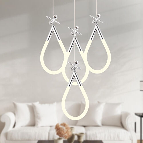 Apliqa Vojens 4'lü Yuvarlak Krom Ledli 53 Watt Kelebek Detaylı Modern Koridor, Yatak Odası Salon Sarkıt Led Avize