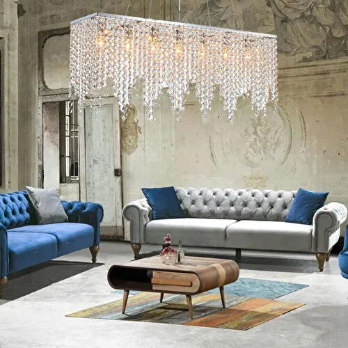 Apliqa Vita 7 Lı Krom Kristalli Taşlı Modern Tasarım Kristal Salon Avize