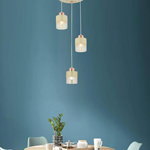 Apliqa Boris 3lü Yuvarlak Krem-bakır Sarkıt Modern Genç Odası Mutfak Salon Avize