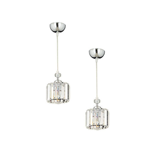Apliqa Saka Tekli Krom 2'li Kristalli Modern Yatak Odası Salon Kristal Avize Seti