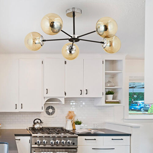 Apliqa Nide 5li Siyah Krom Bal Camlı Modern Genç Odası Yatak Odası Retro Salon Avize