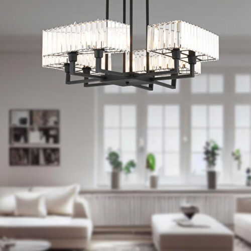 Apliqa Brambles 8'li Siyah Kristalli Taşlı Modern Tasarım Kristal Salon Avize