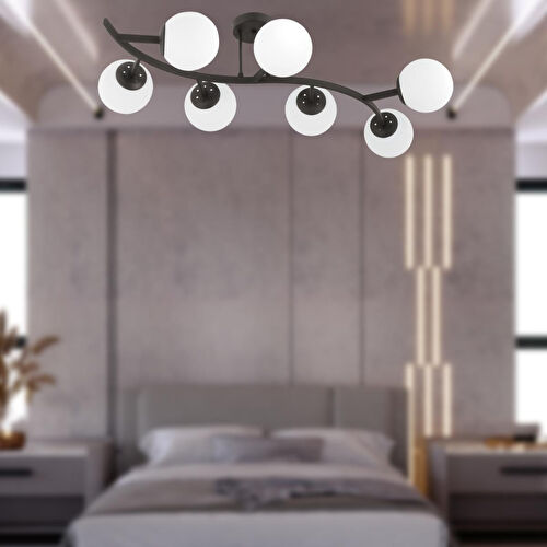 Apliqa İzem 7'li Siyah Modern Plafonyer Genç Odası Mutfak Yatak Odası Avize