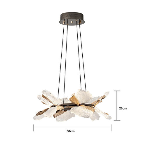 Apliqa Taran 50'lik Siyah Gold Çiçek Desenli 60 Watt Yuvarlak Modern Salon Led Avize