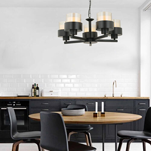 Apliqa Carla 5 Kollu Siyah Modern Genç Odası Mutfak Oturma Odası Retro Salon Avize