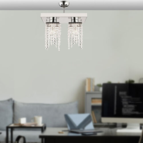 Apliqa Nikola 2li Krom Kristalli, Taşlı Modern Tasarım Yatak Odası Kristal Salon Avize