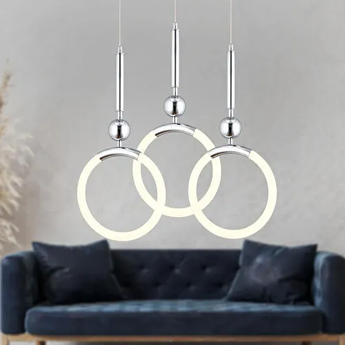 Apliqa Struer 3'lü Yuvarlak Krom Ledli 69 Watt Modern Koridor, Yatak Odası Salon Sarkıt Led Avize