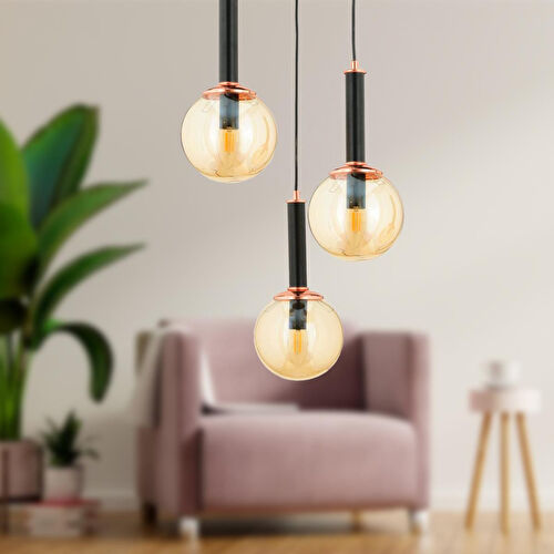 Apliqa Erna 3lü Sarkıt Yuvarlak Siyah Modern Genç Odası Mutfak Retro Salon Sarkıt Avize