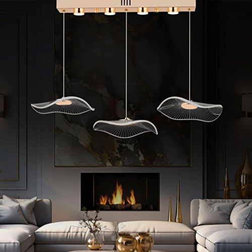 Apliqa Jolie 3'lü Sıralı 3 Renkli 26 Watt Gold Kristal Ledli Modern Oturma Odası Salon Sarkıt Avize