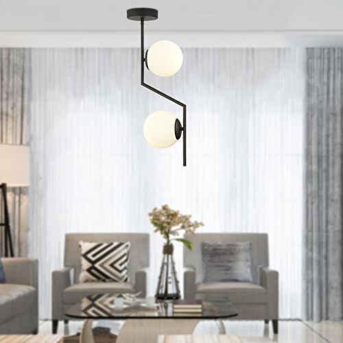 Apliqa Deus 2li Beyaz Camlı Siyah Modern Sarkıt Genç Odası Mutfak Yatak Odası Salon Sarkıt Avize