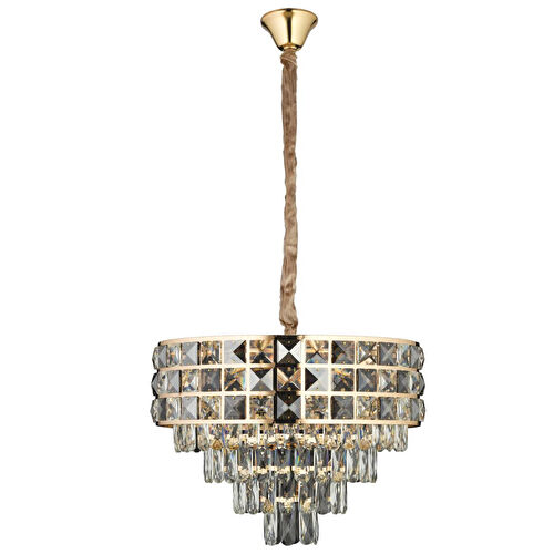 Apliqa Orrel 8'li Gold Kristal Taşlı Modern Oturma Odası Salon Sarkıt Avize