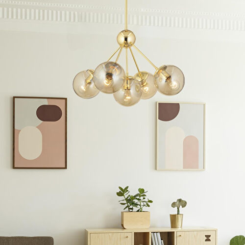 Apliqa Meyo 5li Gold Bal Camlı Modern Genç Odası Yatak Odası Salon Avize