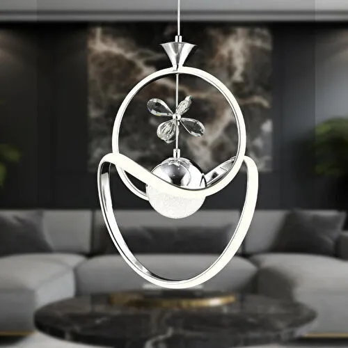 Apliqa Conroy Krom 3 Renkli 48 Watt Kristal Ledli Modern Oturma Odası Salon Sarkıt Avize