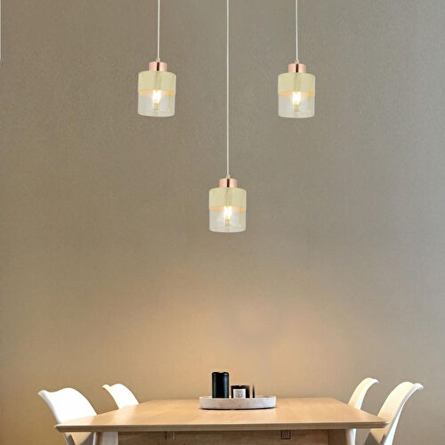 Apliqa Boris 3lü Sıralı Krem-bakır Sarkıt Modern Genç Odası Mutfak Salon Avize