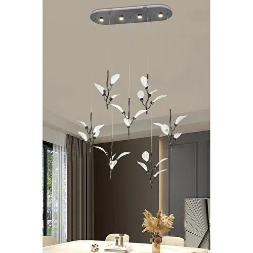 Apliqa Liria 7'li Platin Yaprak Desenli Sarkıt Led Avize