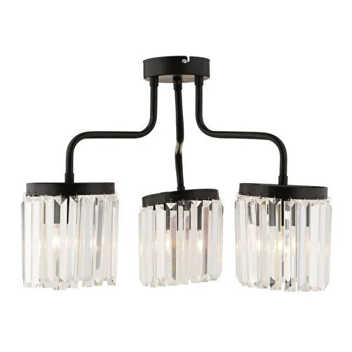 Apliqa Ayan 3lü Siyah Kristalli Taşlı Modern Tasarım Kristal Salon Avize