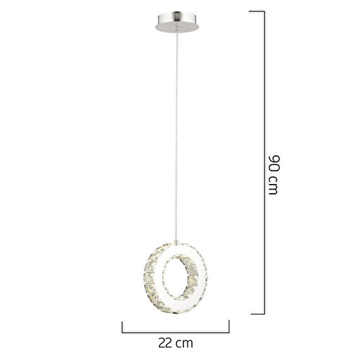 Apliqa Akanay Tekli Krom Ledli 3 Renkli Sarkıt Kristalli Taşlı Modern Tasarım Led Kristal Top Salon Avize