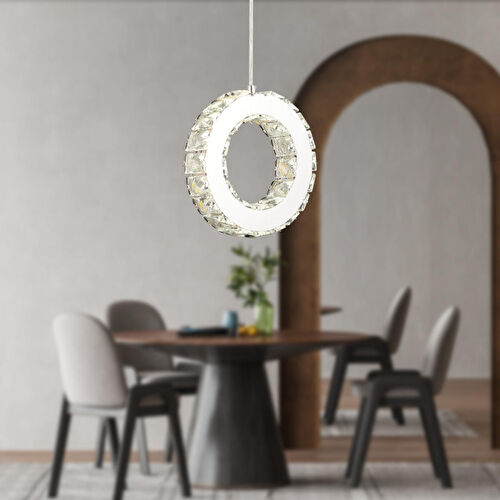 Apliqa Akanay Tekli Krom Ledli 3 Renkli Sarkıt Kristalli Taşlı Modern Tasarım Led Kristal Top Salon Avize