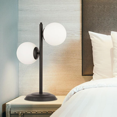 Apliqa Siena 2li Siyah Boyalı Beyaz Camlı Masa Lambası Modern Tasarım -yatak Odası-salon Retro Abajur