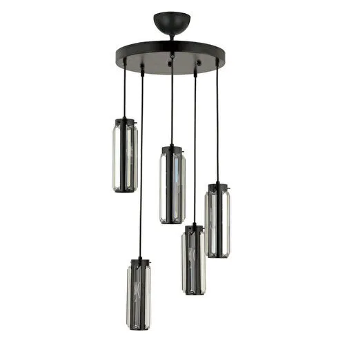 Apliqa Natali 5 Li Yuvarlak Siyah Modern Kristalli, Taşlı Modern Tasarım Kristal Salon Sarkıt Avize