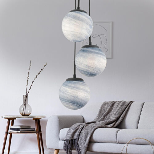 Apliqa Efser 3lü Yuvarlak Modern Oturma Odası Salon Sarkıt Avize