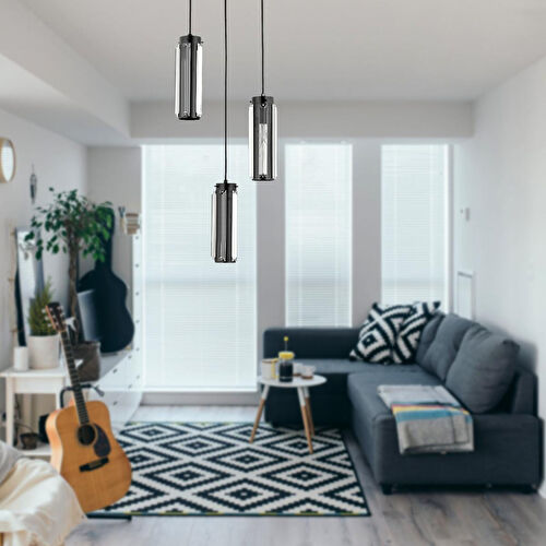 Apliqa Natali 3 Lü Siyah Kristalli, Taşlı Modern Tasarım Kristal Salon Sarkıt Avize