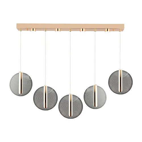 Apliqa Dustin 5'li Sıralı 3 Renk 75 Watt Gold Kristal Ledli Modern Oturma Odası Salon Sarkıt Avize