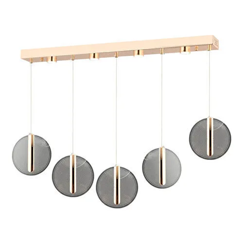 Apliqa Dustin 5'li Sıralı 3 Renk 75 Watt Gold Kristal Ledli Modern Oturma Odası Salon Sarkıt Avize