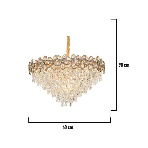 Apliqa Saral 60'lık Yuvarlak Gold Kristal Taşlı Modern Tasarım Salon Avize Apliqa Saral 60'lık Yuvarlak Gold Kristal Taşlı Modern Tasarım Salon Avize