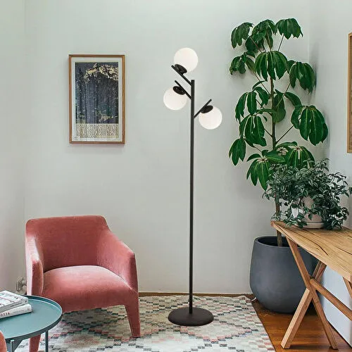 Apliqa Renji 3lü Siyah Boyalı Beyaz Camlı Modern Tasarım Metal Lambader Apliqa Renji 3lü Siyah Boyalı Beyaz Camlı Modern Tasarım Metal Lambader