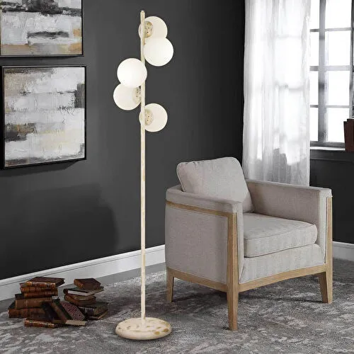 Apliqa Uzel 5li Beyaz Patinalı Modern Tasarım Metal Lambader