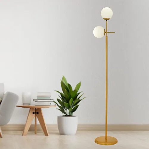 Apliqa Günay 2li Gold Beyaz Camlı Modern Dekoratif Tasarım Oturma Odası-salon Lambader