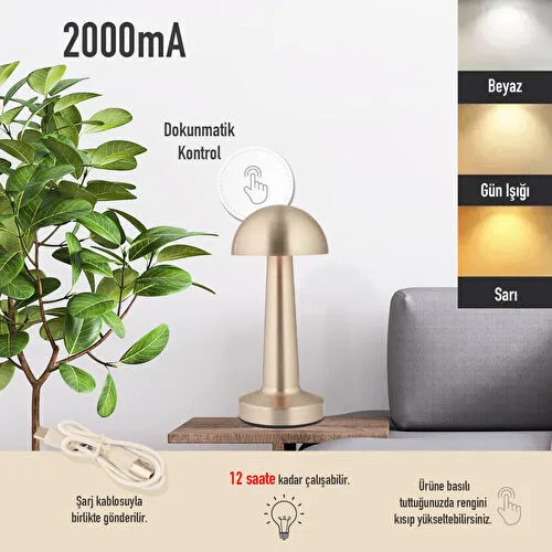 Apliqa Orvin Nikel Şarjlı Dokunmatik Dim Edilebilir 3 Renkli Masa Lambası 2000ma Pil Gücü Ile 7 Saat