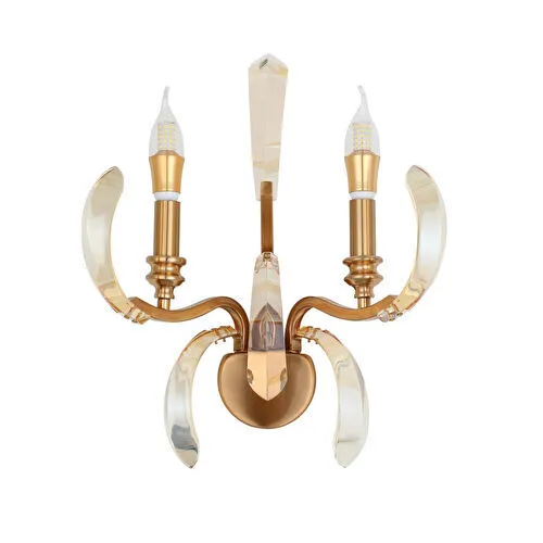 Apliqa Ronja 2'li Bakır Eskitme Kristal Taşlı Yatak Başı, Salon Aplik