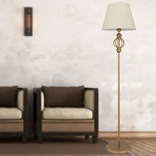 Apliqa Helezon Beyaz Şapkalı Eskitme Modern Tasarım Ayaklı Abajur Lamba Metal Lambader