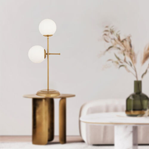 Apliqa Günay 2li Eskitme Beyaz Camlı Masa Lambası Modern Tasarım Salon-yatak Odası Abajur