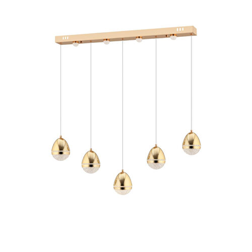 Apliqa Amaya 5'li Sıralı Gold Damla Başlıklı Modern Salon Led Avize