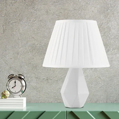 Apliqa Tardu Beyaz Şapkalı Beyaz Seramik Salon-yatak Odası Tasarım Abajur