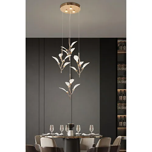 Apliqa Liria 4'lü Gold Yaprak Desenli Sarkıt Led Avize