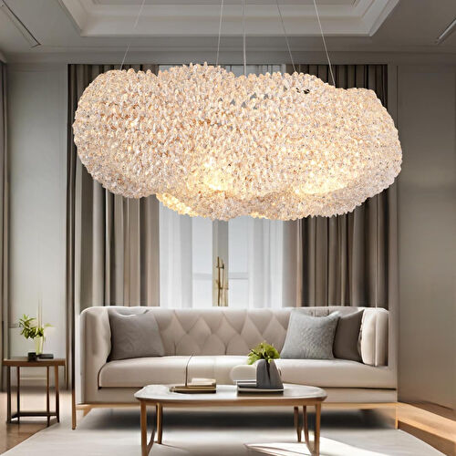 Apliqa Pansy 60 Lik Bulut Gold Kaplamalı Modern Tasarım Salon Kristal Sarkıt Avize