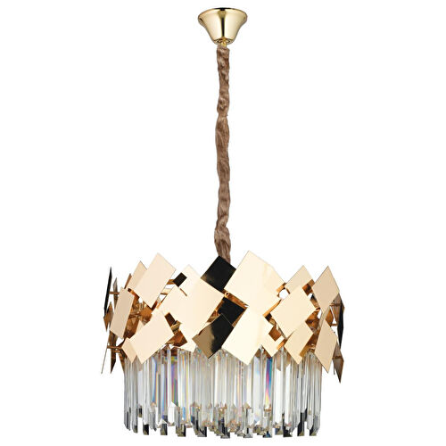 Apliqa Roshan 50'lik Yuvarlak Gold Kristal Taşlı Modern Oturma Odası Salon Sarkıt Avize