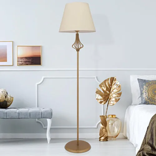 Apliqa Josefa Beyaz Şapkalı Eskitme Modern Tasarım Ayaklı Abajur Lamba Metal Lambader