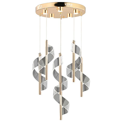 Apliqa Jadon 6'lı Yuvarlak 3 Renkli 53 Watt Gold Kristal Ledli Modern Oturma Odası Salon Sarkıt Avize