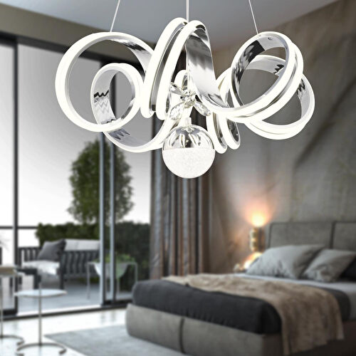 Apliqa Amott Krom 3 Renkli 150 Watt Kristal Ledli Kelebek Led Top Avize Modern Oturma Odası Salon Sarkıt Avize