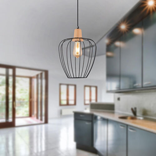 Apliqa Denis Tekli Siyah Telli Ahşap Duylu Modern Koridor, Yatak Odası, Salon Sarkıt Avize