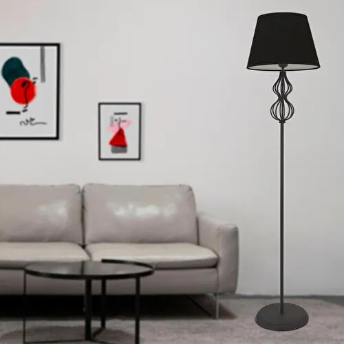Apliqa Vance Siyah Şapkalı Siyah Modern Tasarım Ayaklı Abajur Lamba Metal Lambader